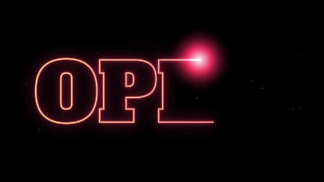 dynamic red neon open sign drawing itself on black background with glowing light effect and sparks