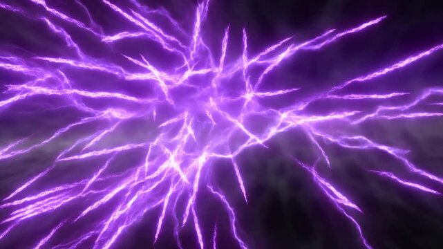 Purple lightning arcs branch and pulse across a dark abstract energy field