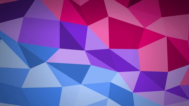 Colorful low poly triangular facets form a seamless looping abstract gradient background.