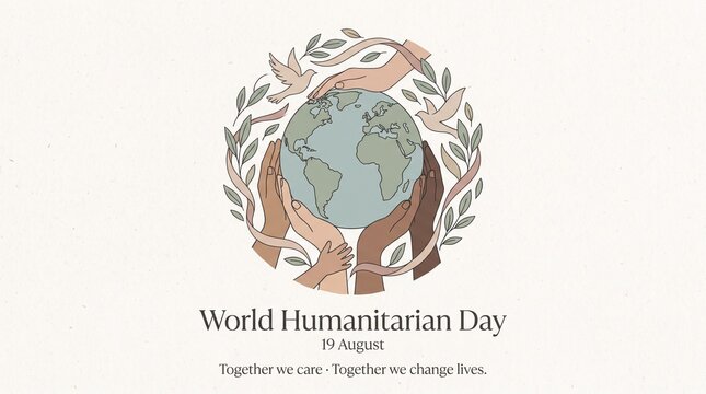 World humanitarian day illustration with hands and globe