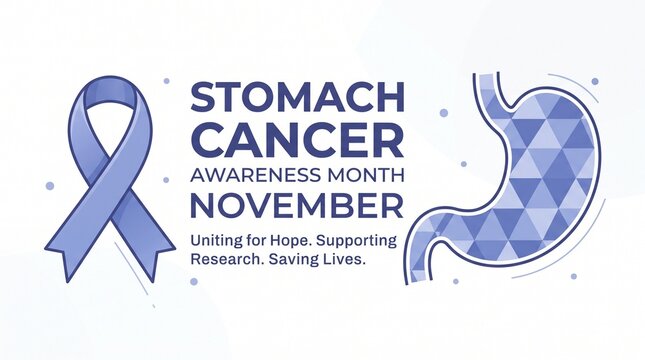 Purple stomach cancer awareness ribbon with stomach icon