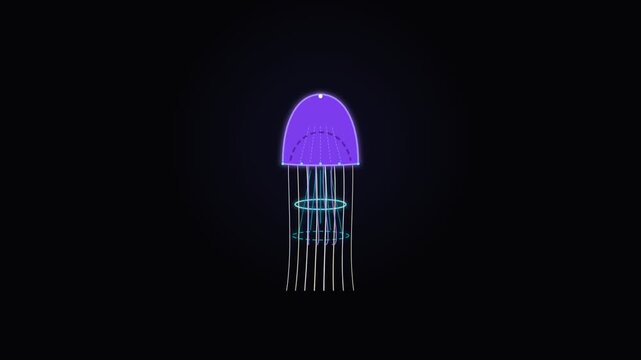 Minimalist glowing purple jellyfish illustration on dark background