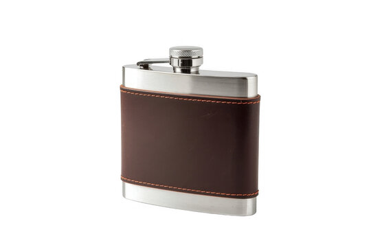 Stainless steel hip flask with brown leather wrapping