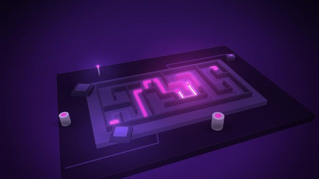 Magenta circuit maze with glowing runner solving the path endless loop