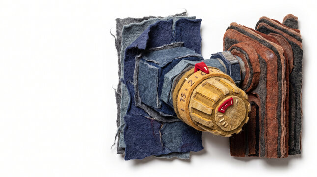 Close-up of a radiator valve with textured fabric background  