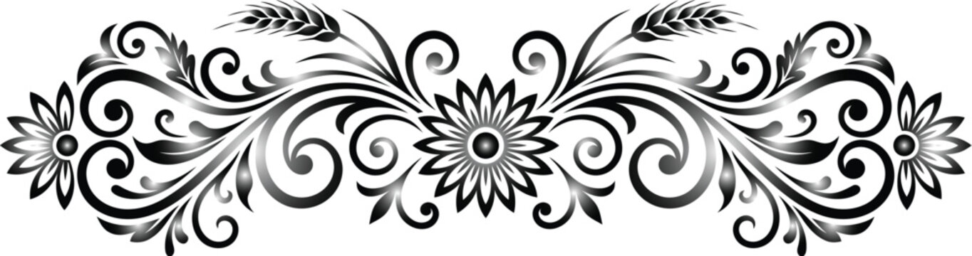 Elegant floral border divider with intricate swirling scroll patterns and leaves botanical pattern decorative flourish nature inspired ornament