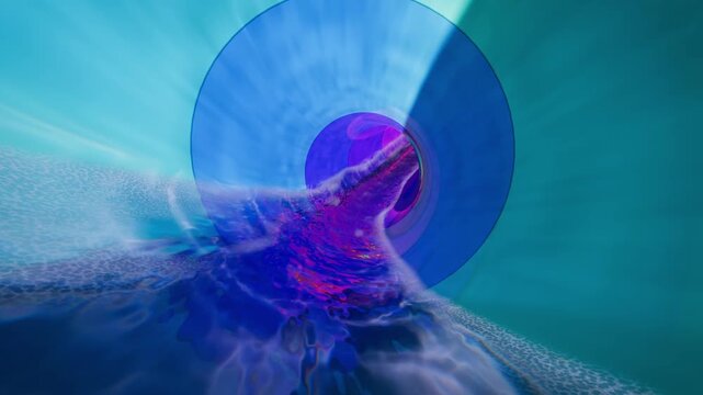 Green vortex tunnel accelerates with an iridescent fluid stream toward a glowing core evoking the rapid flow of time in a 3D animation loop