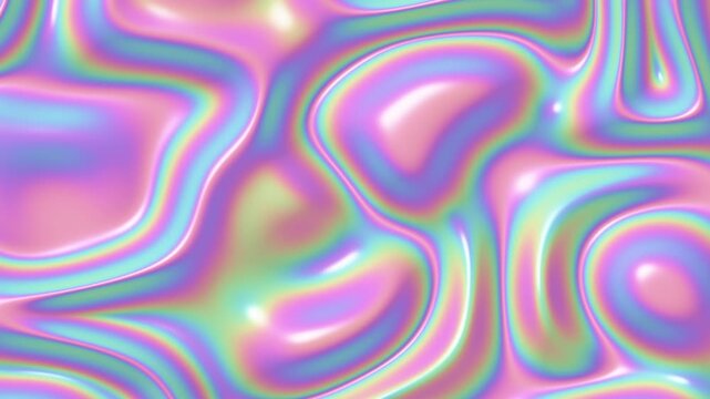 Holographic iridescent liquid surface with pastel rainbow reflections, abstract seamless loop