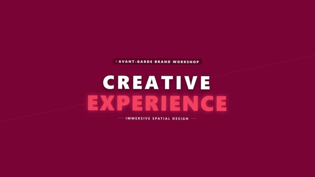 Creative experience typography design presentation with glowing red glowing text on dark red background template