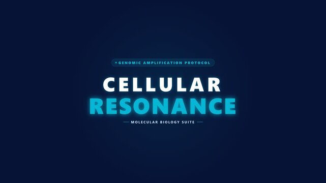 Glowing cellular resonance title card with modern typography and dark blue background for scientific biology presentations