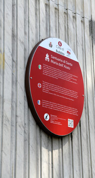 red tourist information panel from the Municipality of Bobbio, dedicated to the Sanctuary of Santa Maria dell'Aiuto 26 May 2026 Bobbio Italy