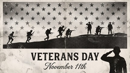 Naklejka premium Honoring veterans day with silhouettes of soldiers and a starry sky background