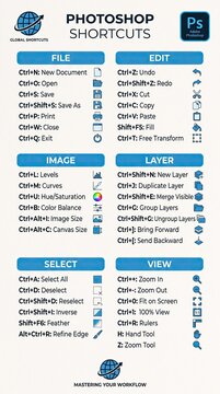 Photoshop keyboard shortcuts guide cheat sheet for graphic designers and digital artists