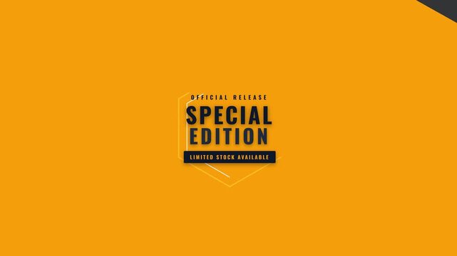 Special edition promotional badge displaying dynamic yellow geometric background shapes with modern typography and sleek labels