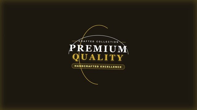 Elegant gold and white luxury badge label glowing with premium quality text on dark background