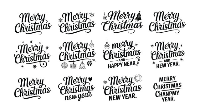 Handwritten holiday greetings featuring festive christmas and new year messages with decorative icons with handwritten script displays