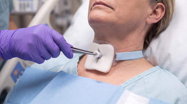 Clinician Adjusting a Medical Electrode on the Neck
 Copy title