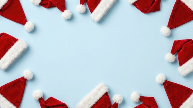 Santa hats arranged in circular pattern