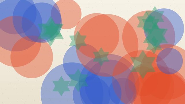 Risograph circles overlapping and drifting on newsprint