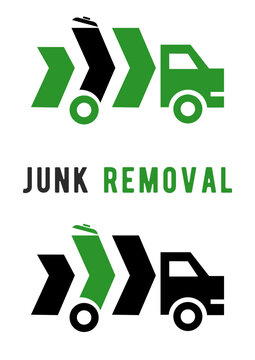 Junk removal service logo icon with truck and waste bin graphic for professional waste management