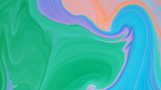 Abstract teal, blue, lavender and peach colors form a fluid marbled pattern