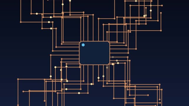 Copper traces routing out from a chip on a circuit board