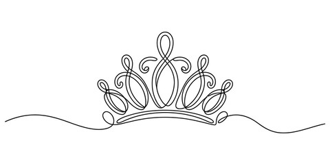 Simple line art drawing of a princess crown tiara made with a single continuous black stroke on a plain design for elegant fashion and royal themes isolated on transparent background © Rimi Kailash Arts