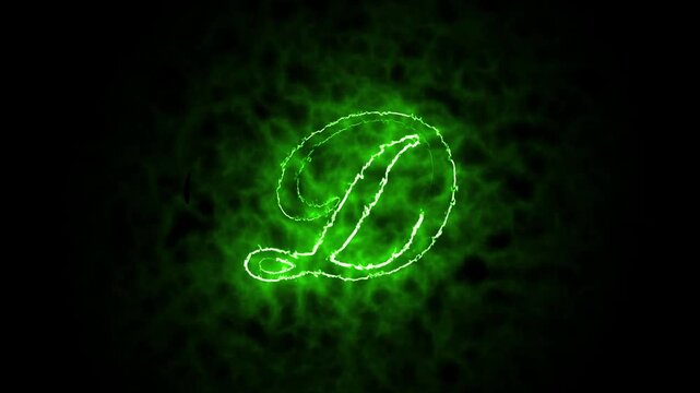 Neon glowing alphabet fire sign animated text from D, Capital letter D with a green neon effect and color technology motion animation video, capital alphabets neon animation,