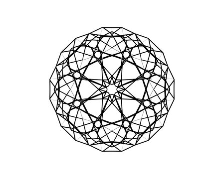 Circular mandala ornament featuring intricate abstract radial line configurations symmetry symmetric geometry monochrome illustration polygram decorative