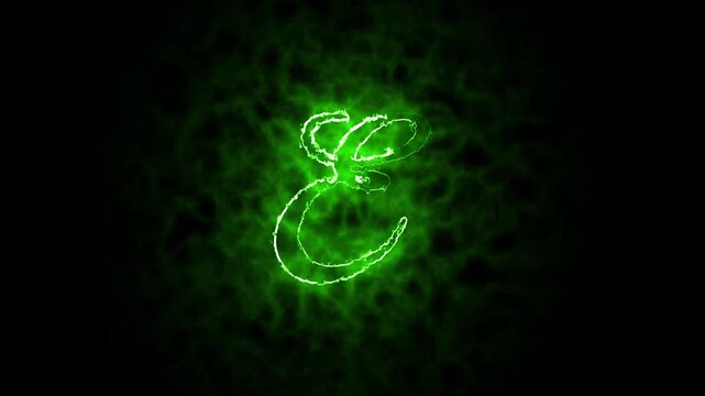 Neon glowing alphabet fire sign animated text from E, Capital letter E with a green neon effect and color technology motion animation video, capital alphabets neon animation,