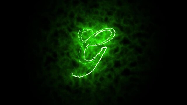 Neon glowing alphabet fire sign animated text from G, Capital letter G with a green neon effect and color technology motion animation video, capital alphabets neon animation,