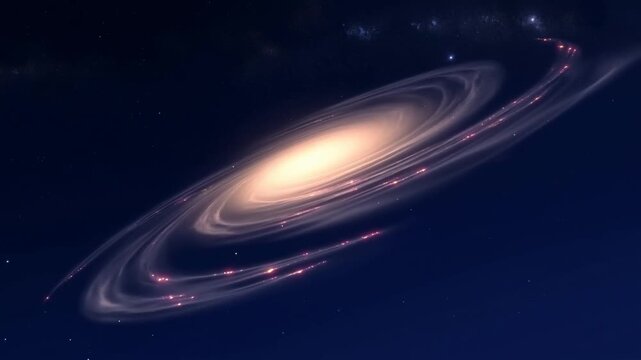 Spiral galaxy glows with curling arms in a starfilled view of deep space