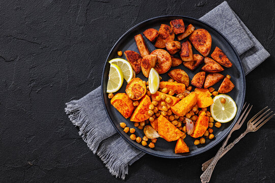 Baked sausage slices with veggies and chickpeas