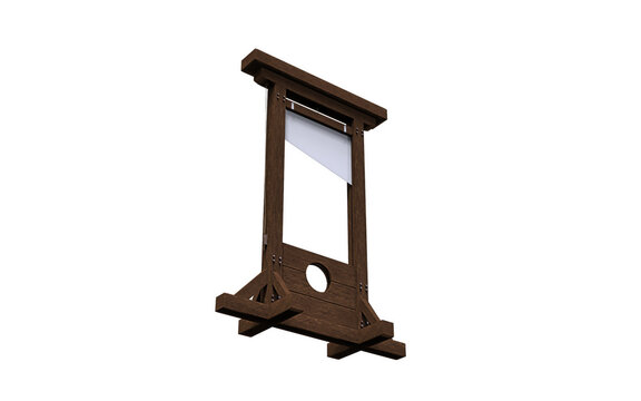 Wooden guillotine against a white background