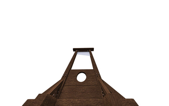 Wooden guillotine against a white background