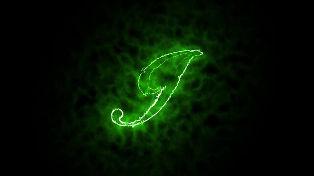 Neon glowing alphabet fire sign animated text from I, Capital letter I with a green neon effect and color technology motion animation video, capital alphabets neon animation,