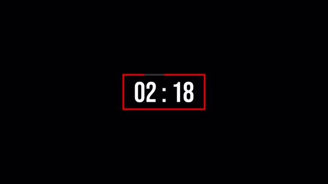 2 Minute 30 Second Countdown Digital Timer Animation, 150 Second Countdown Timer Animation on black background.
