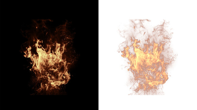 Golden Orange Fire Plume with Smoky Texture and Glowing Flame Details