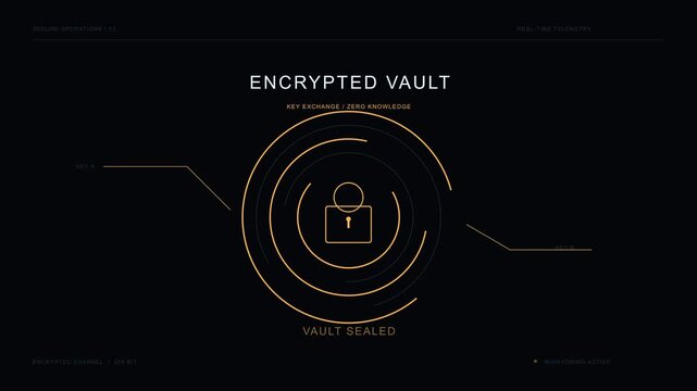 Encrypted digital vault with rotating lock and secure key exchange