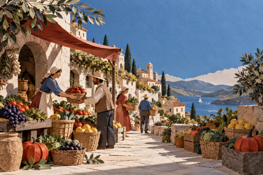 Harvest Glut Exchange Illustrated as Miniature Farmers Market and Community Produce Distribution