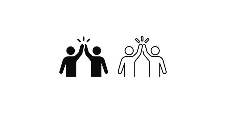 High five icon with solid black and outline variations showing team success celebration or friendly greeting gesture.