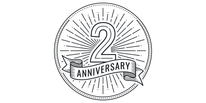 Vintage anniversary celebration badge design with number two for birthday business milestones.