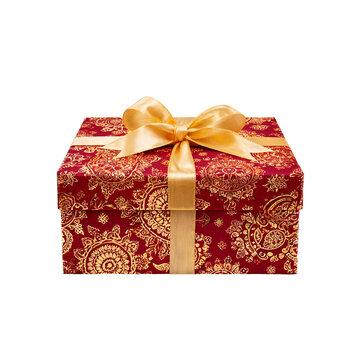 Luxury Red and Gold Diwali Gift Box with Elegant Golden Satin Ribbon Bow