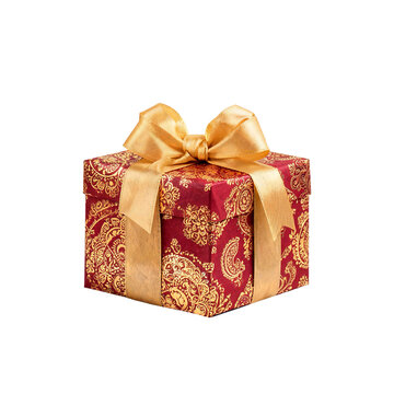 Luxury Red and Gold Diwali Gift Box with Elegant Golden Satin Ribbon Bow
