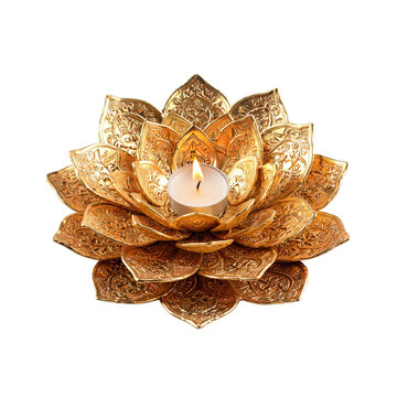 Ornate Golden Lotus Tealight Candle Holder with Metallic Petals