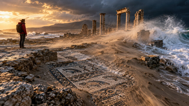 Archaeology Climate Loss with Researcher Documenting Eroding Ancient Coastal Ruins