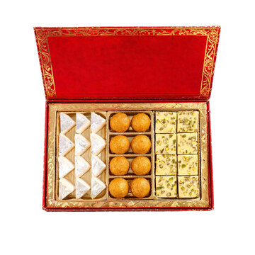 Indian Diwali Mithai Gift Box with Kaju Katli Ladoo and Pistachio Barfi
