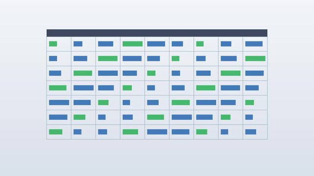 A ledger grid filling column by column with bars
