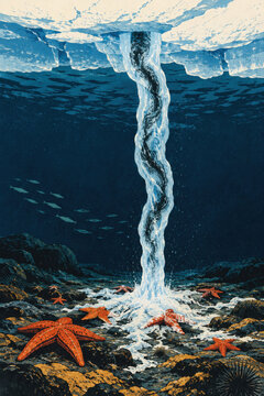 Vertical Brinicle Ice Formation Descending Through Cold Polar Ocean Water