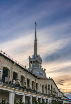 Spire and clock of the Sochi Marine Station